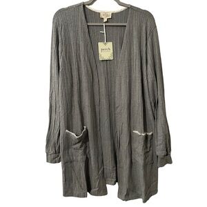 Perch Rib Knit Cardigan Pockets Lace Trim Women's Plus sz 2XL